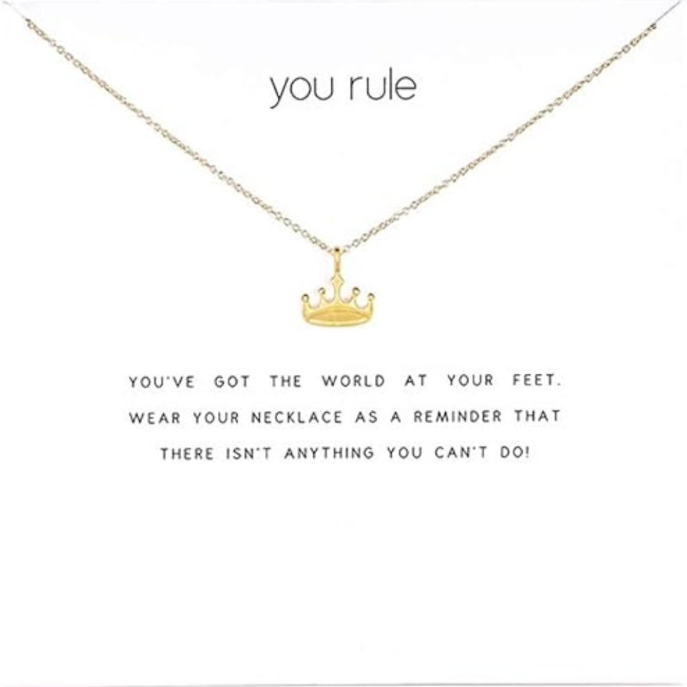 Dogeared Good Vibes Only, Gold Crown Pendent Necklace  - NEW